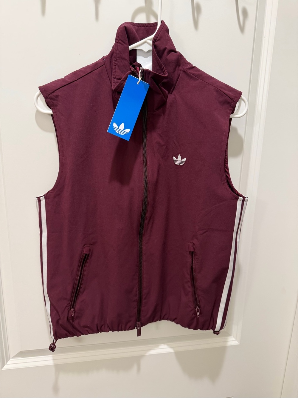 adidas Wine Red Sleeveless Track Vest with White Stripes